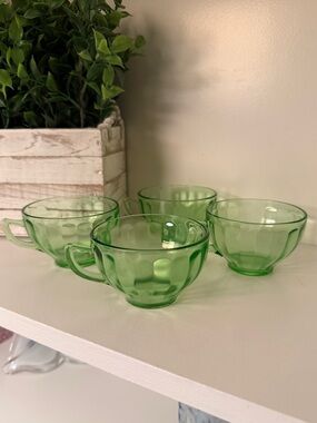 Federal Depression Uranium Green Glass Coffee / Tea Cup Set of 4